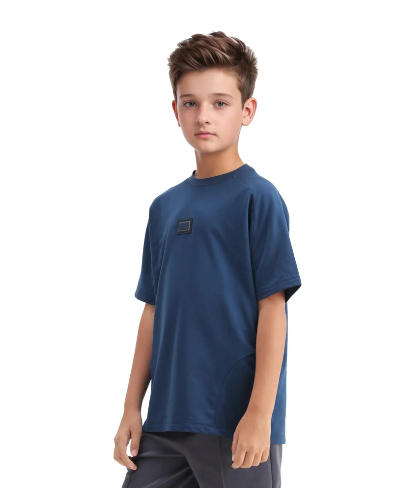 Rare Ones Rare Ones Kids Weke Navy Cotton Half Sleeves Cut And Sew Oversized T-Shirt