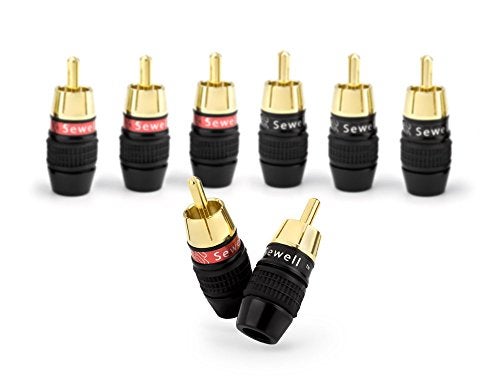 Sewell Deadbolt RCA Plugs, 4 Pairs, Fast-Lock Technology, 24k Gold Plated Speaker Plugs, Premium Solderless SW-32888-4 - Image 1