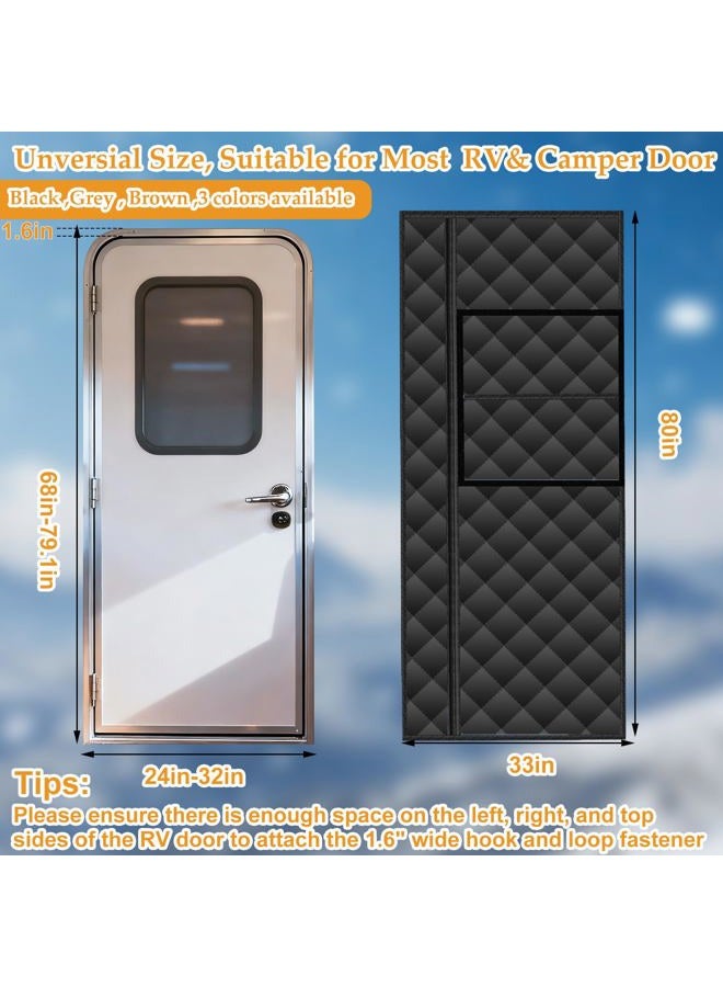 Pilleay RV Insulated Door Cover, Magnetic RV Door Insulation Curtain for Winter, 33" x 80" Camper Thermal Insulated Door Blanket with Removable Transparent Window for Inside Camper, Travel Trailer, Black - Image 2