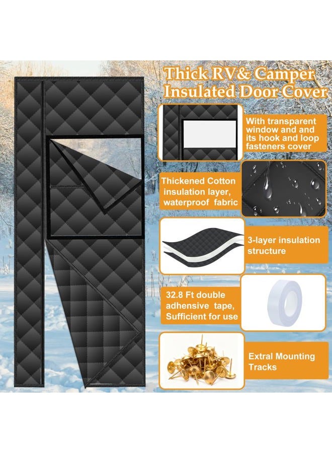 Pilleay RV Insulated Door Cover, Magnetic RV Door Insulation Curtain for Winter, 33" x 80" Camper Thermal Insulated Door Blanket with Removable Transparent Window for Inside Camper, Travel Trailer, Black - Image 3