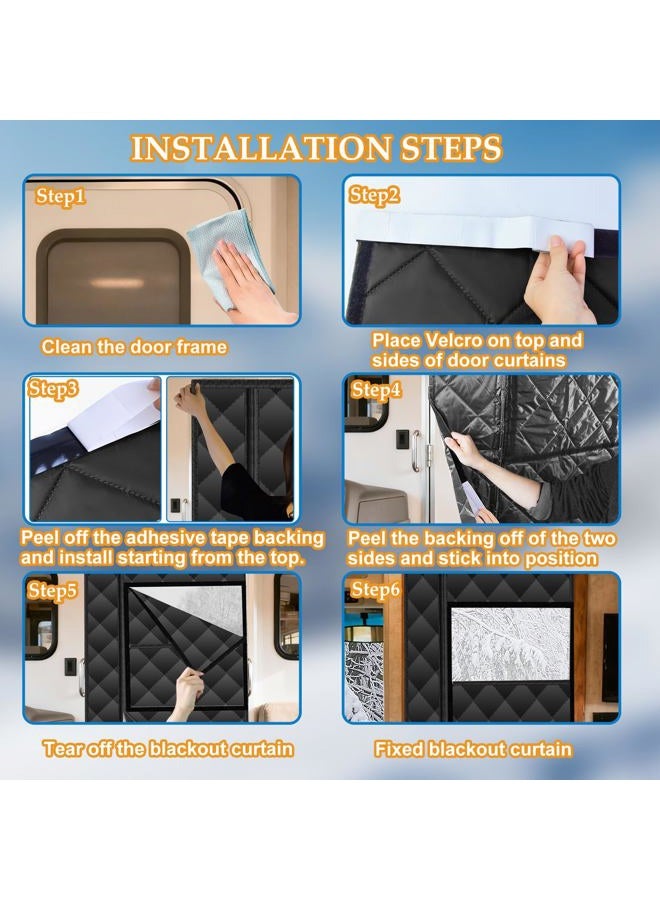 Pilleay RV Insulated Door Cover, Magnetic RV Door Insulation Curtain for Winter, 33" x 80" Camper Thermal Insulated Door Blanket with Removable Transparent Window for Inside Camper, Travel Trailer, Black - Image 5
