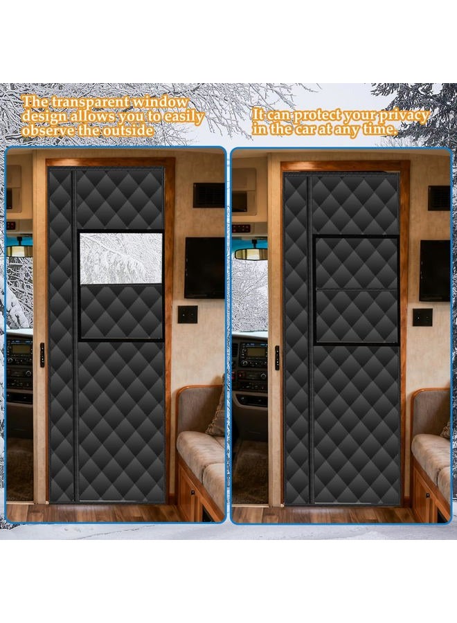 Pilleay RV Insulated Door Cover, Magnetic RV Door Insulation Curtain for Winter, 33" x 80" Camper Thermal Insulated Door Blanket with Removable Transparent Window for Inside Camper, Travel Trailer, Black - Image 4
