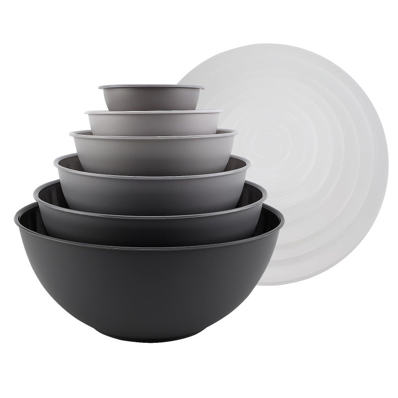 COOK WITH COLOR Plastic Nesting Mixing Bowls Set - 12 Piece includes 6 Prep Bowls and 6 Lids, Microwave Safe (Gray Ombre) - Image 1