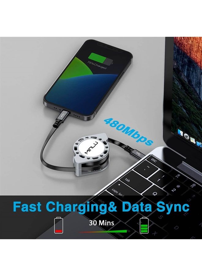 Minlu كابل USB C إلى Lightning قابل للسحب 4 قدم، عبوة 2 [معتمد من MFi] كابل شحن سريع لجهاز iPhone 14/13/12/11 كابل شاحن iPhone لجهاز iPhone 14 13 12 11 Pro Max/Pro/Mini Xs Xr X 8 Plus 8 7 6s 6 5 se - Image 3