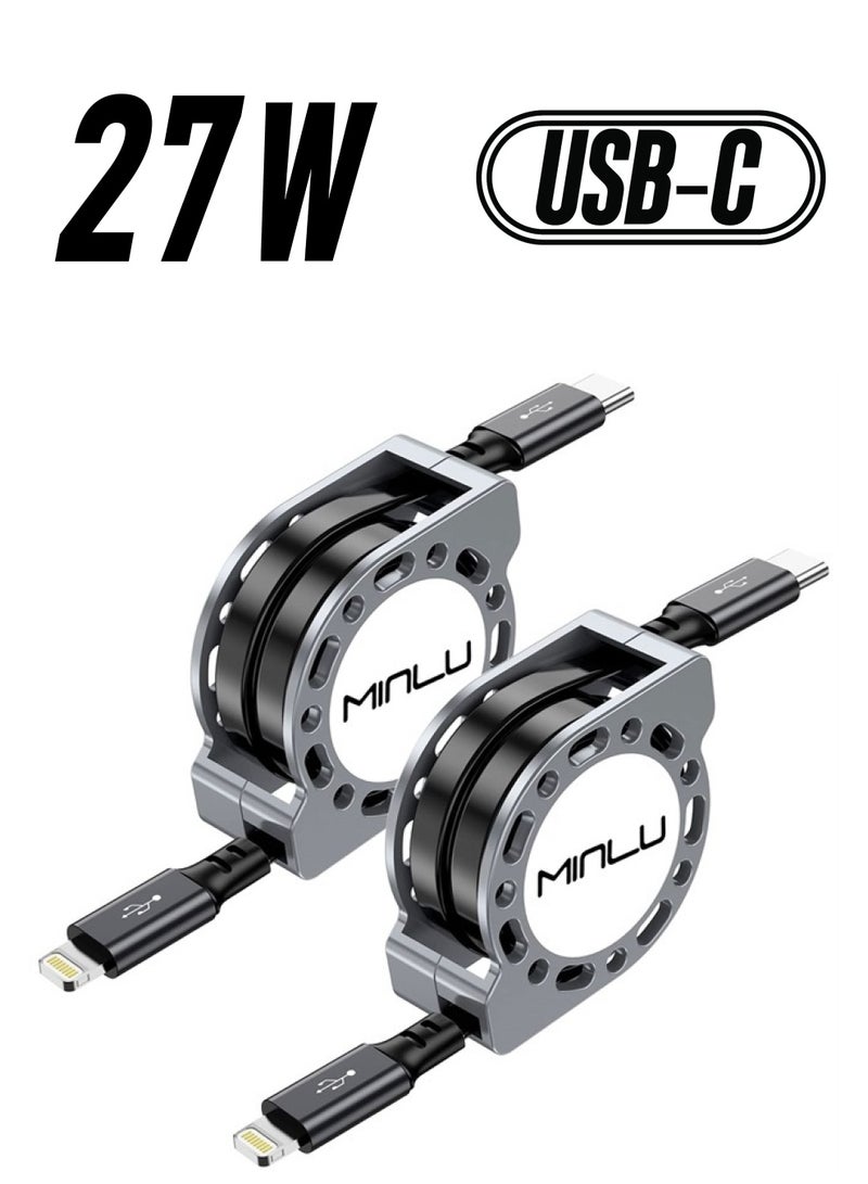 Minlu كابل USB C إلى Lightning قابل للسحب 4 قدم، عبوة 2 [معتمد من MFi] كابل شحن سريع لجهاز iPhone 14/13/12/11 كابل شاحن iPhone لجهاز iPhone 14 13 12 11 Pro Max/Pro/Mini Xs Xr X 8 Plus 8 7 6s 6 5 se - Image 1
