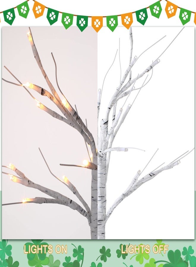 Yulejo St. Patrick's Day Tree Decorations 18 inch Tabletop Lighted Birch Tree with 14 Pcs Shamrock Gnomes Hanging Ornaments Tinsel Garland for Home Holiday Party Decoration - Image 5