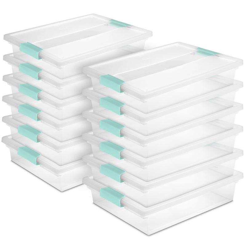 Sterilite 12Pack Clip Box Stackable Clear Plastic Bins with Latching Lids Large  Writing Arts or Crafts Supplies Storage Containers for Home Office Classroom and Workshop Organization