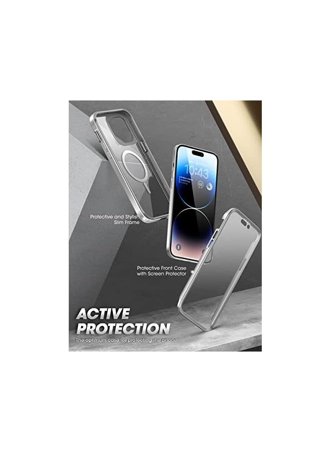 SupCase Unicorn Beetle Edge Mag Case for iPhone 14 Pro Max 6.7", Compatible with MagSafe Slim Frame Clear Protective Case with Built-in Screen Protector (Silver) - Image 4