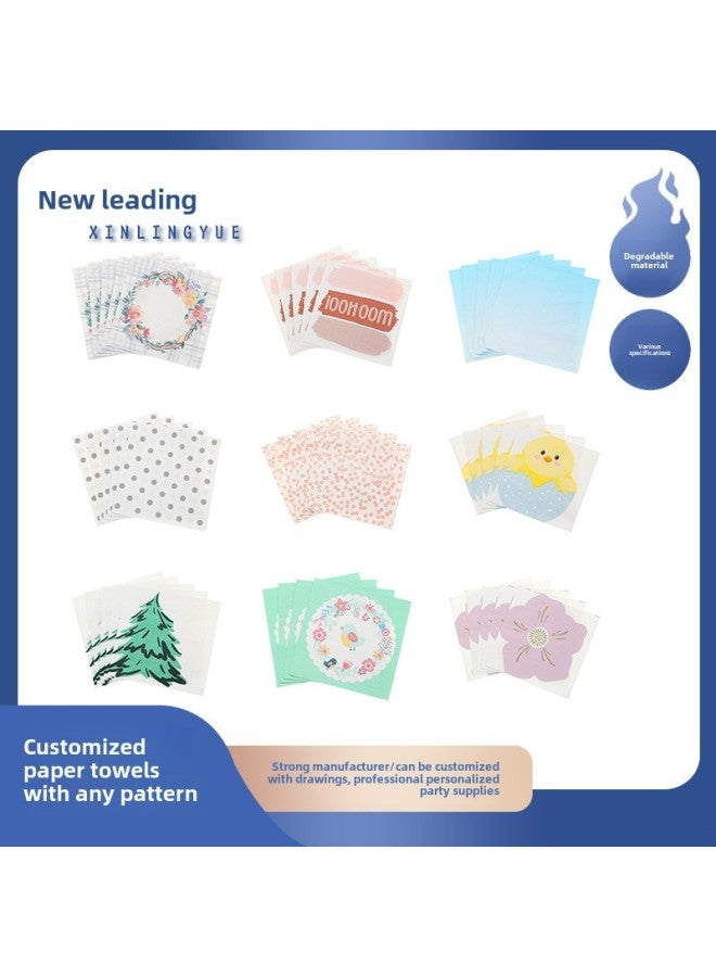 Ready-made Various Types Of Paper Towels Can Be Produced And Can Be Used With Printed Napkins, Rectangular Square Paper Towels-Color:33*33 Paper Towel-orange  - Image 2
