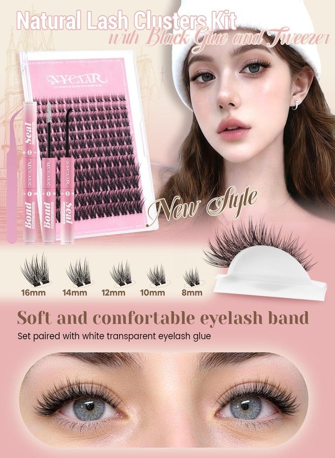 NYCAAR Lash Clusters Kit Natural Eyelash Clusters with Bond Seal and Tweezer 144pcs Wispy Lash Extensions Kit C Curl Invisible Band 8-16mm Short False Eyelashes for Beginner Friendly Lashes Kit - Image 2