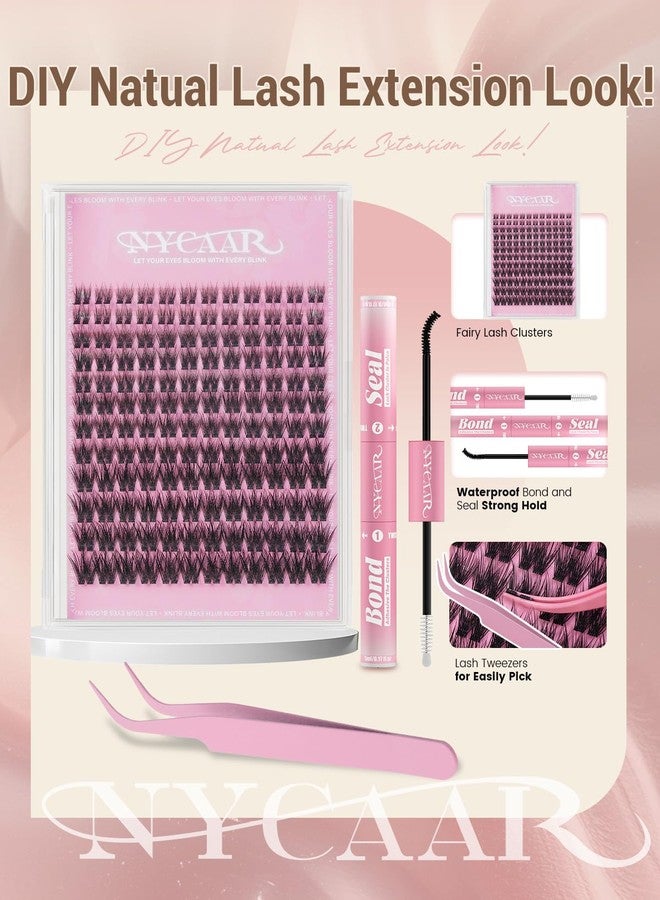 NYCAAR Lash Clusters Kit Natural Eyelash Clusters with Bond Seal and Tweezer 144pcs Wispy Lash Extensions Kit C Curl Invisible Band 8-16mm Short False Eyelashes for Beginner Friendly Lashes Kit - Image 3