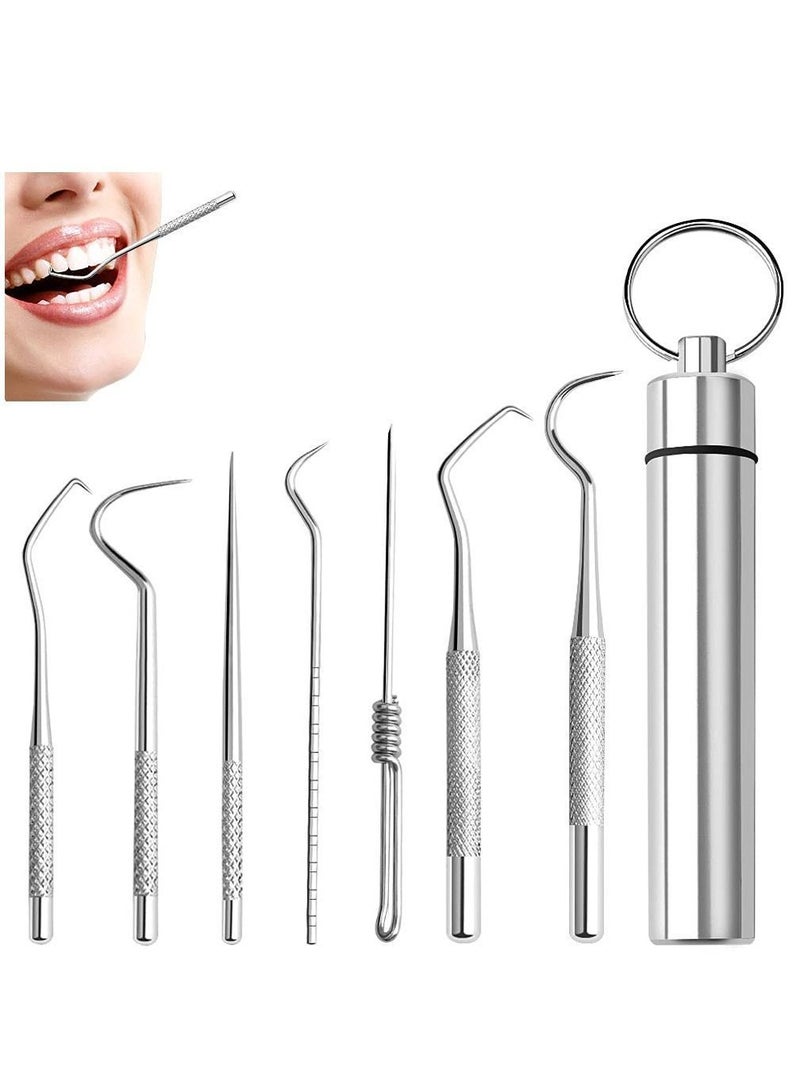 نيبمينينت Stainless Steel Toothpick Set Metal Tooth Picking Tool Oral Care Crochet with Keyring Pocket Portable Reusable Suitable for Home Outdoors Picnic Camping Trips (Pack of 7) - Image 1