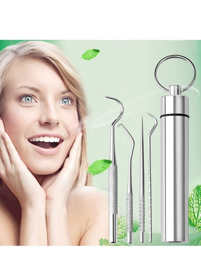 نيبمينينت Stainless Steel Toothpick Set Metal Tooth Picking Tool Oral Care Crochet with Keyring Pocket Portable Reusable Suitable for Home Outdoors Picnic Camping Trips (Pack of 7) - Image 5