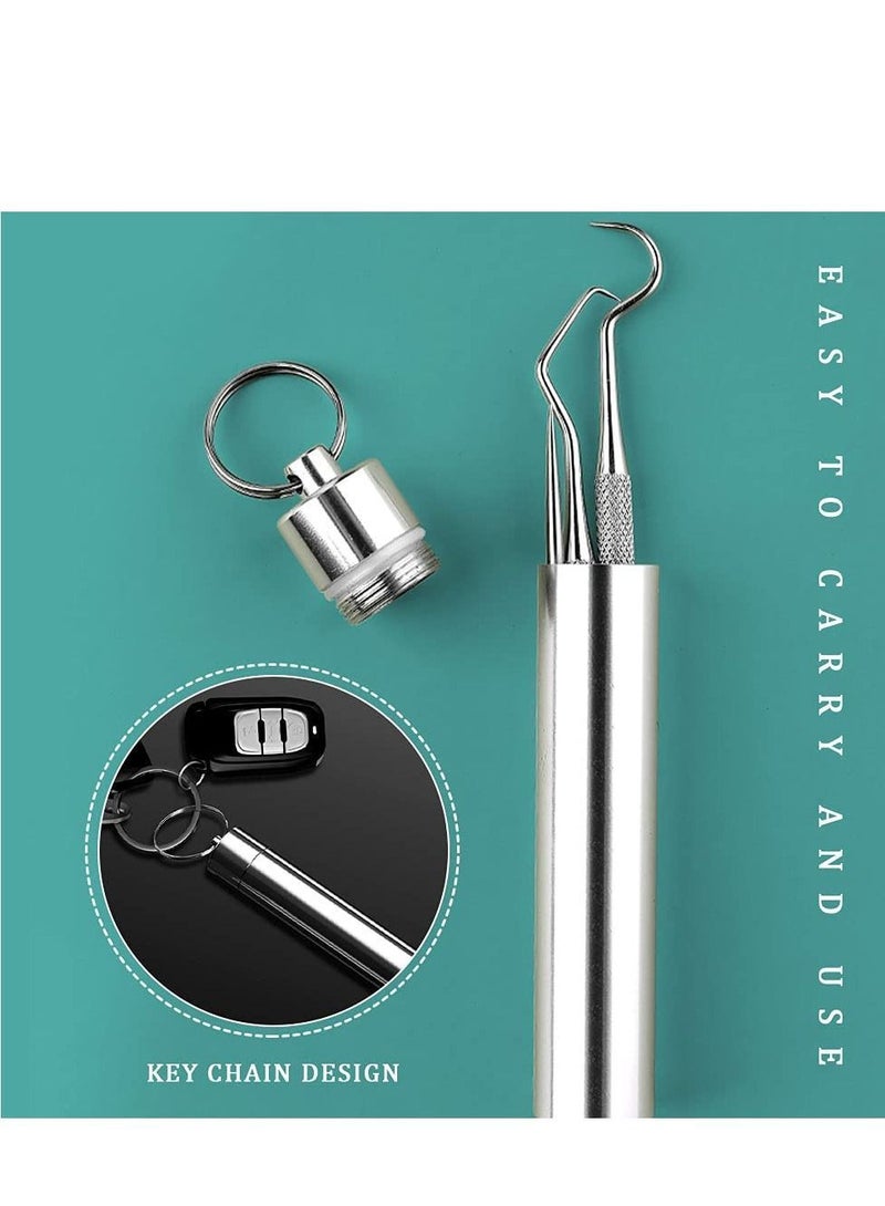 نيبمينينت Stainless Steel Toothpick Set Metal Tooth Picking Tool Oral Care Crochet with Keyring Pocket Portable Reusable Suitable for Home Outdoors Picnic Camping Trips (Pack of 7) - Image 4