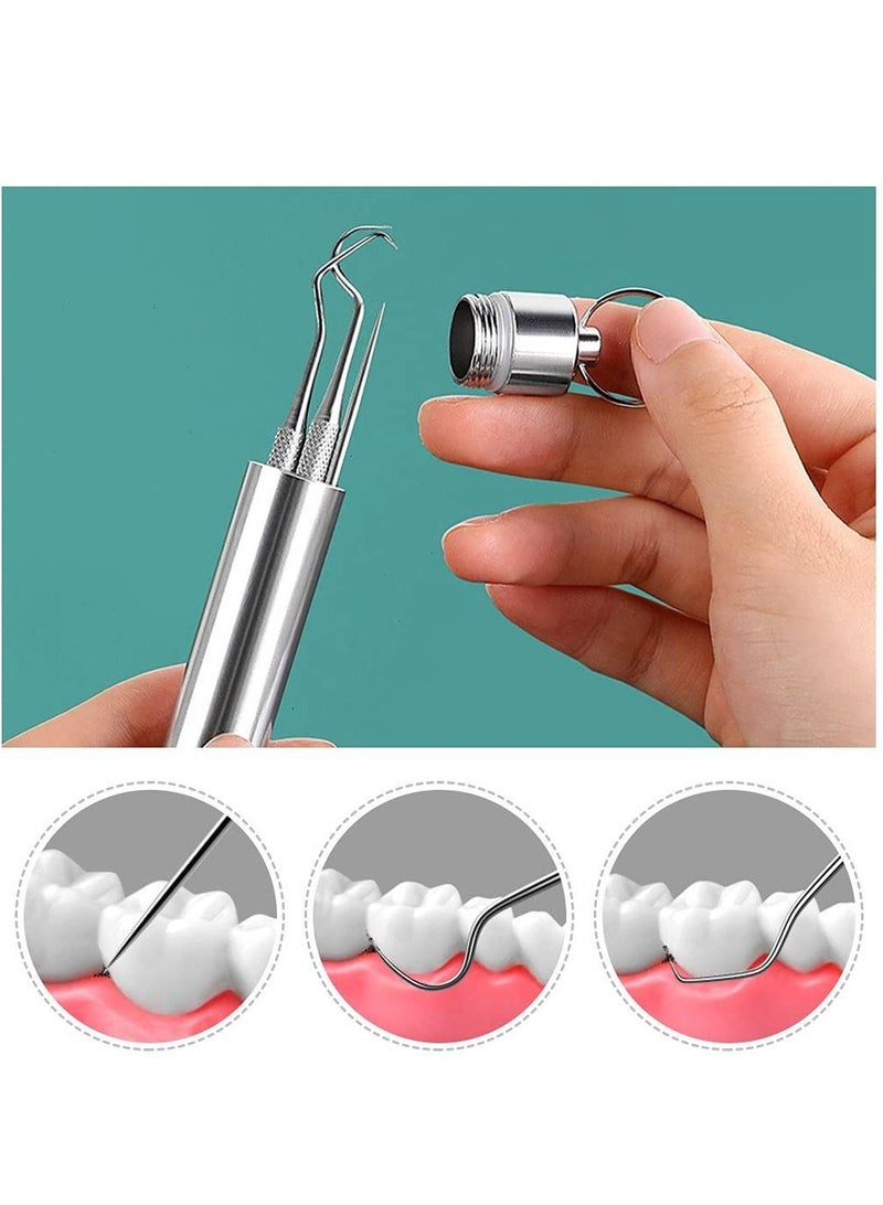 نيبمينينت Stainless Steel Toothpick Set Metal Tooth Picking Tool Oral Care Crochet with Keyring Pocket Portable Reusable Suitable for Home Outdoors Picnic Camping Trips (Pack of 7) - Image 2