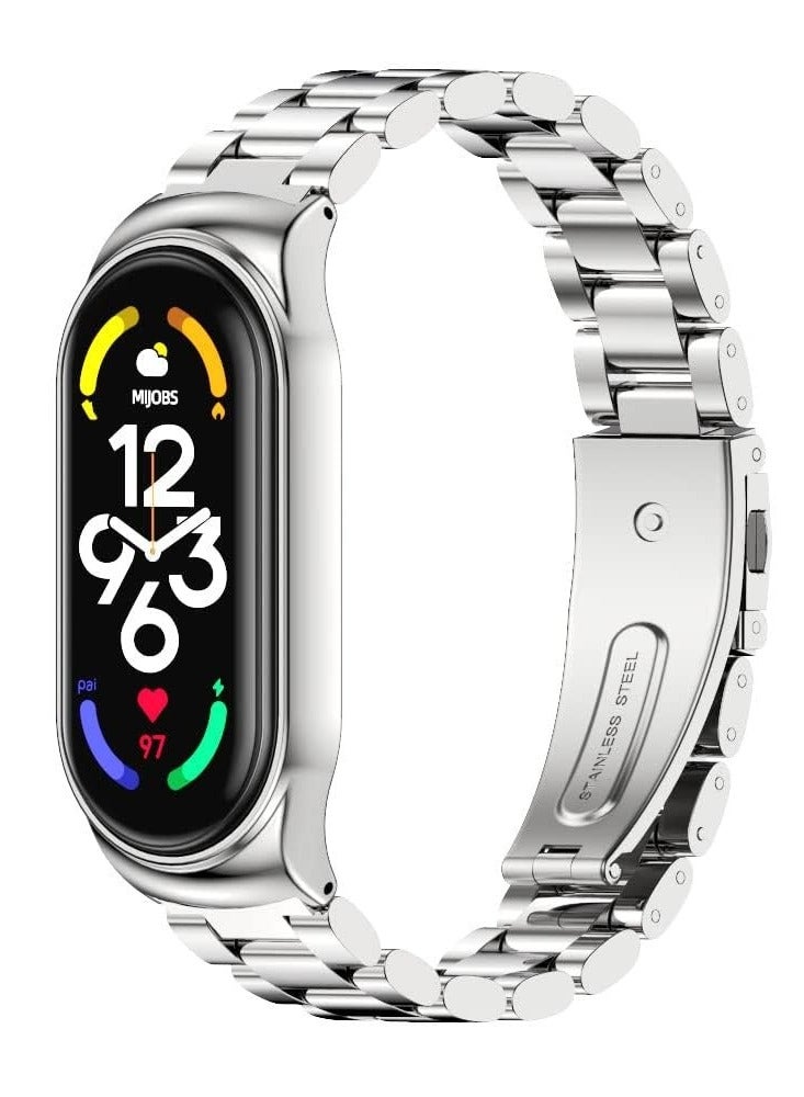حزام متوافق مع Mi Band 7، سوار ساعة من الفولاذ المقاوم للصدأ وسوار معدني بديل وسوار معصم Correa لـ Xiaomi Mi Smart Band 7 فضي - Image 1