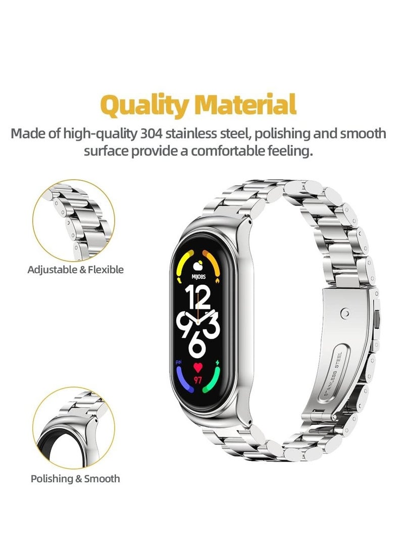 حزام متوافق مع Mi Band 7، سوار ساعة من الفولاذ المقاوم للصدأ وسوار معدني بديل وسوار معصم Correa لـ Xiaomi Mi Smart Band 7 فضي - Image 3