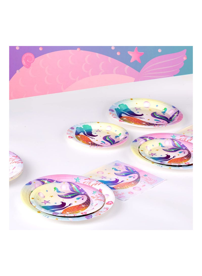 92PCS Little Mermaid Themed Kids Birthday Party Kit, Kids Birthday Party Supplies  9" Dinner Plates, 7" Dessert Plates, 9 oz Paper Cups and Disposable Napkins Tableware Sets Serves 24 Guests