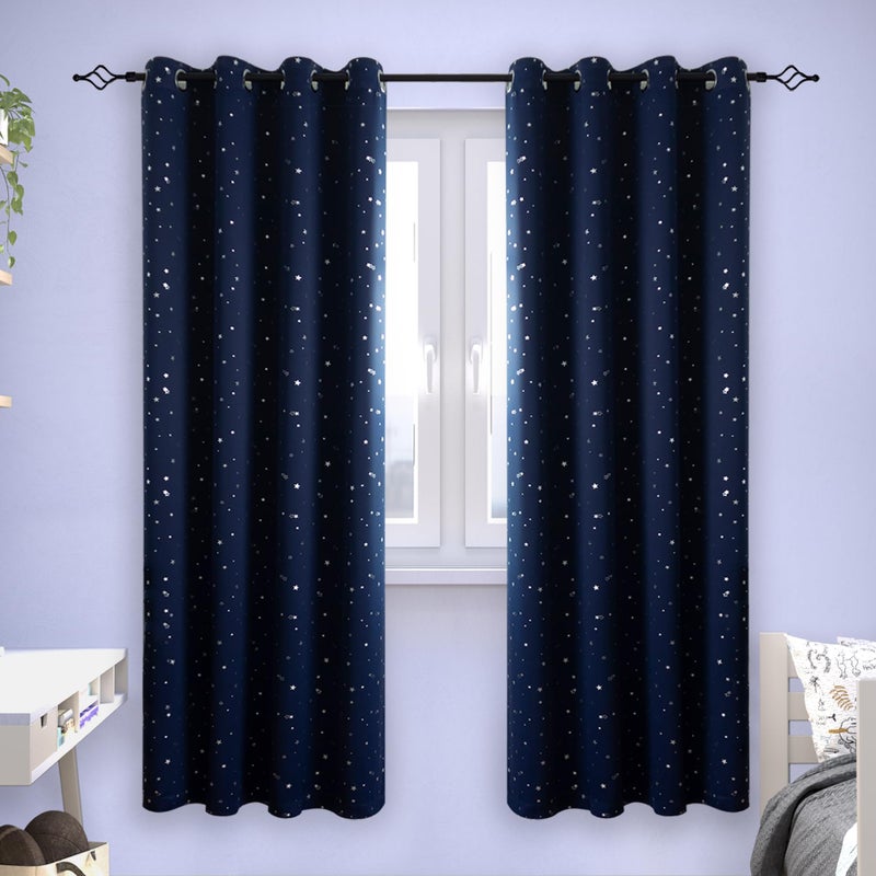 BGment الستائر Bragge Kids Blackout لغرفة النوم - Grommet الحراري المعزول الفضي Star غرفة الستائر المظلمة للأطفال مجموعة من لوحين 55 × 69 بوصة الأزرق الأزرق - Image 1