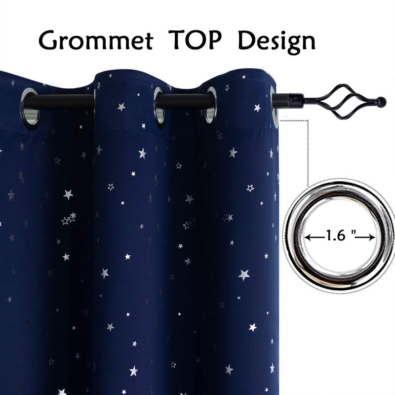 BGment الستائر Bragge Kids Blackout لغرفة النوم - Grommet الحراري المعزول الفضي Star غرفة الستائر المظلمة للأطفال مجموعة من لوحين 55 × 69 بوصة الأزرق الأزرق - Image 5