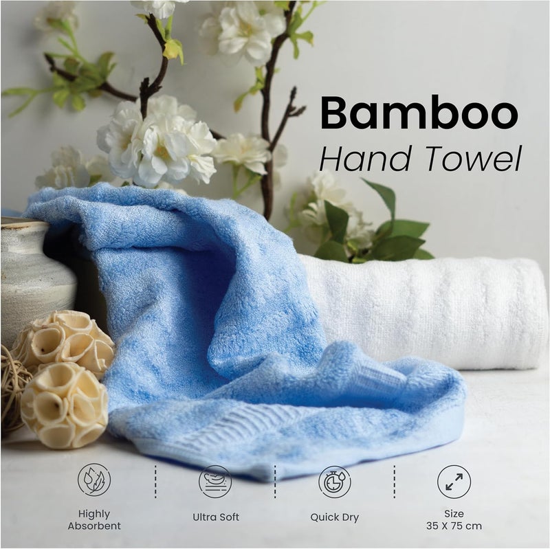 Mush Bamboo Hand Towel Set of 2 100 Bamboo Ultra Soft Absorbent Quick Dry Towel for Daily use Gym Pool Travel Sports and Yoga 75 X 35 cms 600 GSM Sky Blue White - Image 3