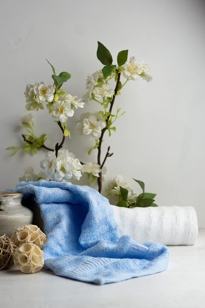 Mush Bamboo Hand Towel Set of 2 100 Bamboo Ultra Soft Absorbent Quick Dry Towel for Daily use Gym Pool Travel Sports and Yoga 75 X 35 cms 600 GSM Sky Blue White - Image 2