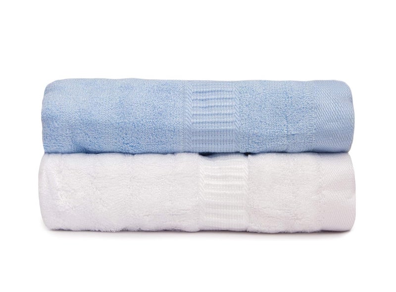 Mush Bamboo Hand Towel Set of 2 100 Bamboo Ultra Soft Absorbent Quick Dry Towel for Daily use Gym Pool Travel Sports and Yoga 75 X 35 cms 600 GSM Sky Blue White - Image 1