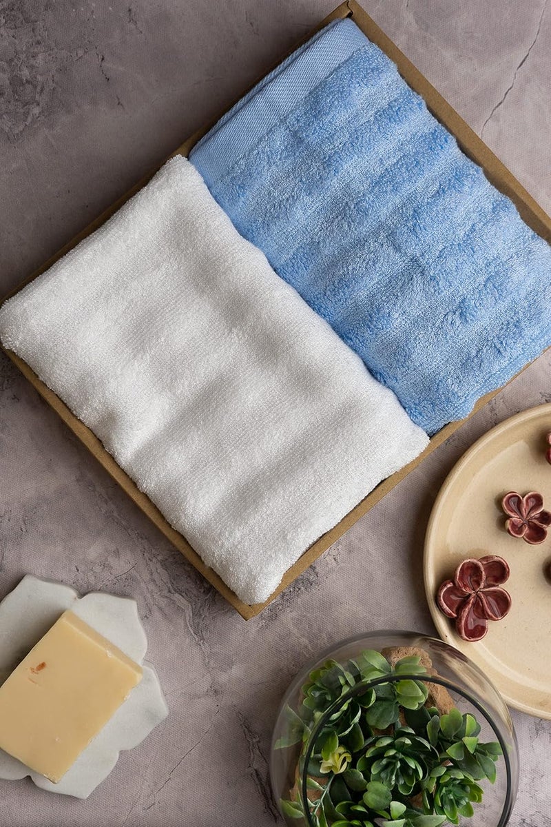 Mush Bamboo Hand Towel Set of 2 100 Bamboo Ultra Soft Absorbent Quick Dry Towel for Daily use Gym Pool Travel Sports and Yoga 75 X 35 cms 600 GSM Sky Blue White - Image 4