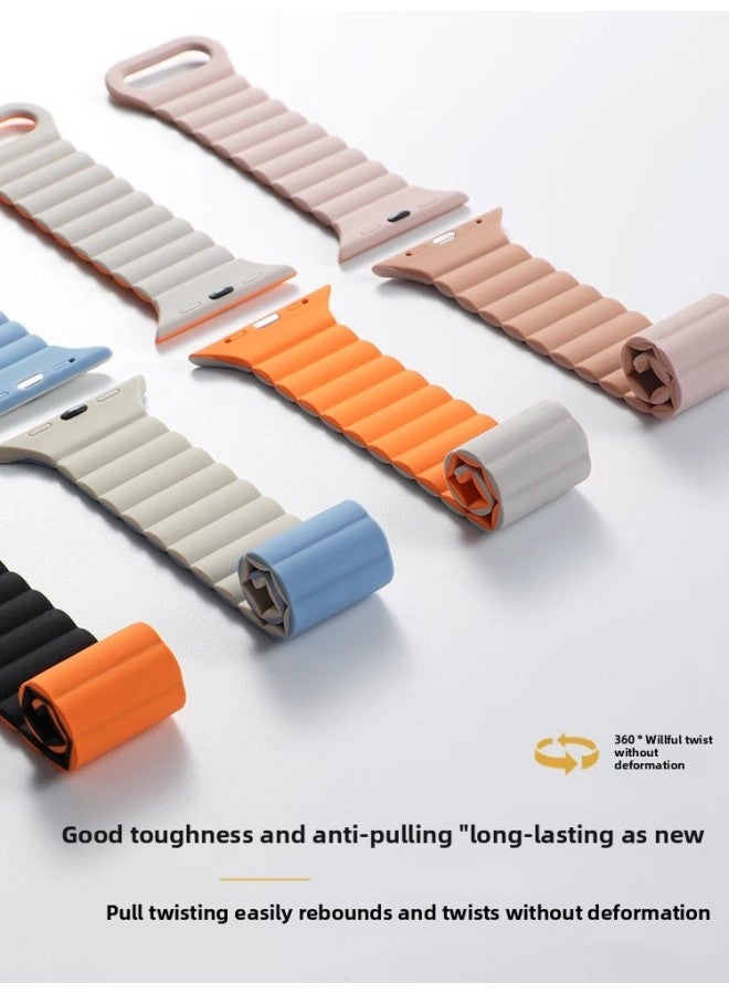 Loquat 【Can't Be Thrown Off】 Suitable For Apple Watch Iwatch8 Strap Silicone Magnetic For Applewatch7/6/se-Color:2023 Color 【klein With White】-【38mm】 Suitable For Iwatch3/05  - Image 4