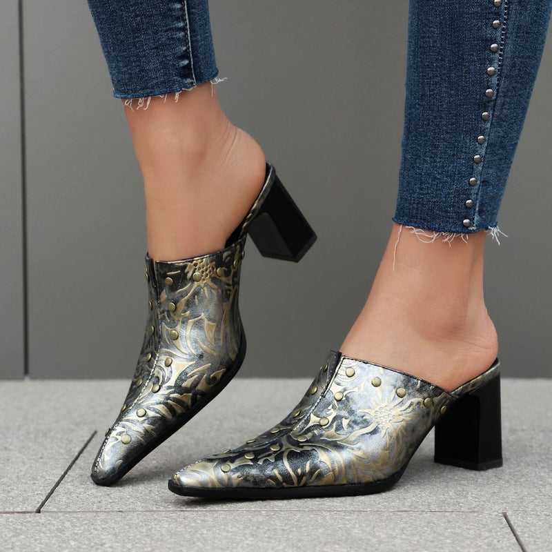 Fashion High Heel Rivet 40-48 Plus Size Pointed Outdoor Slippers For Women - Image 3