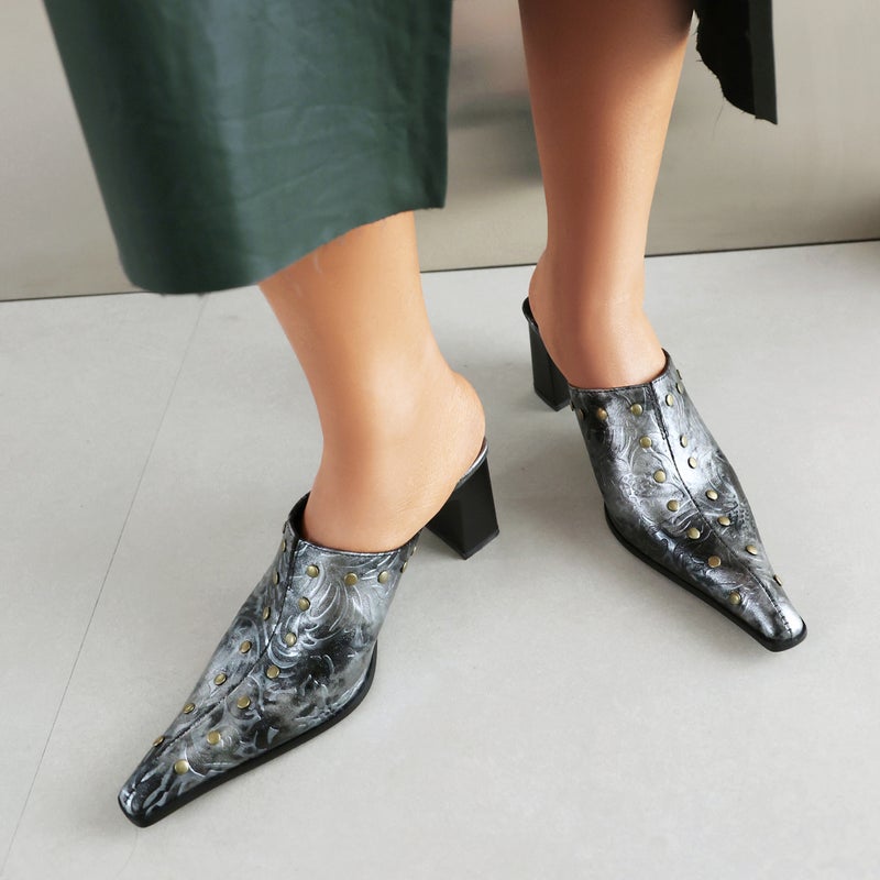 Fashion High Heel Rivet 40-48 Plus Size Pointed Outdoor Slippers For Women - Image 4