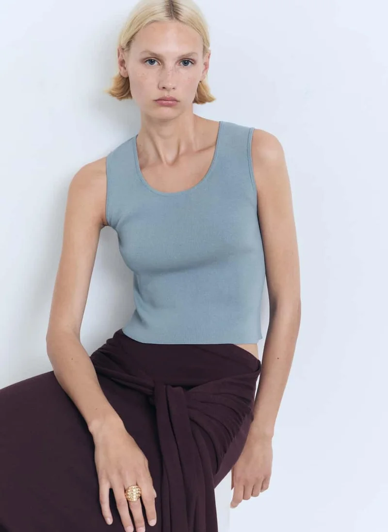 MANGO Low-Cut Knit Crop Top