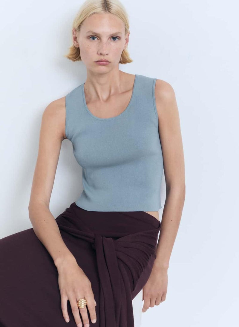 MANGO Low-Cut Knit Crop Top  - Image 1