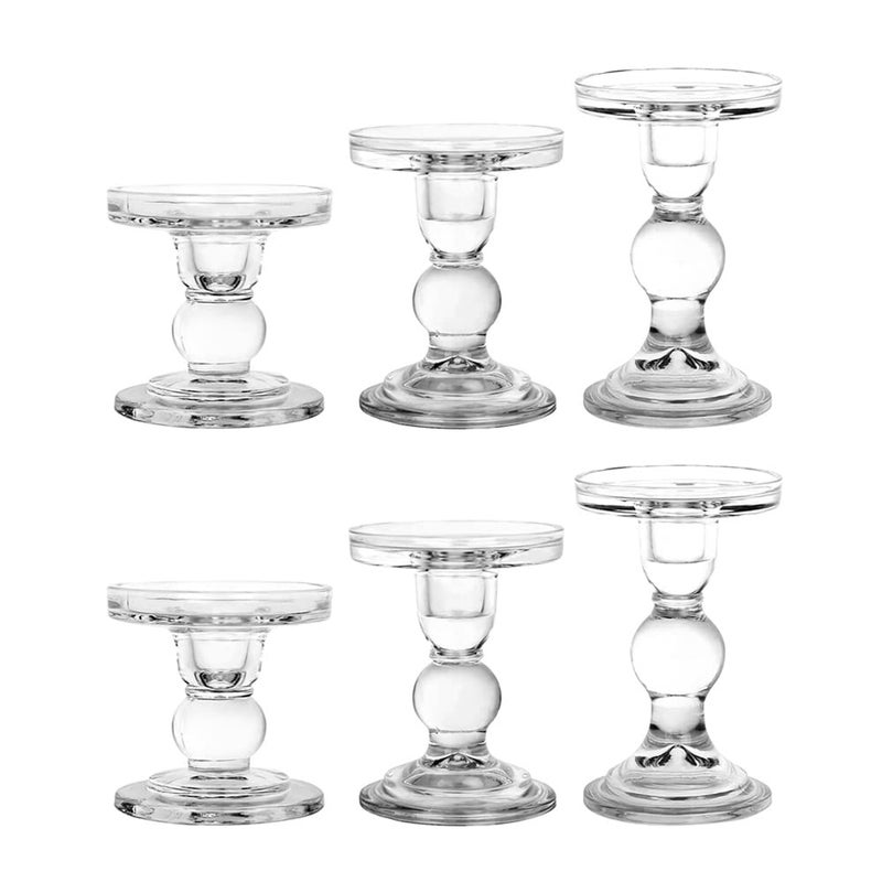 BTGLLAS 6-Piece Set of Glass Candlestick, Crystal Candlestick Holder Holder and Conical Candle, Christmas Candle Holder Decoration, Family Living Room Wedding Candle Holder (Clear 2sets) - Image 1