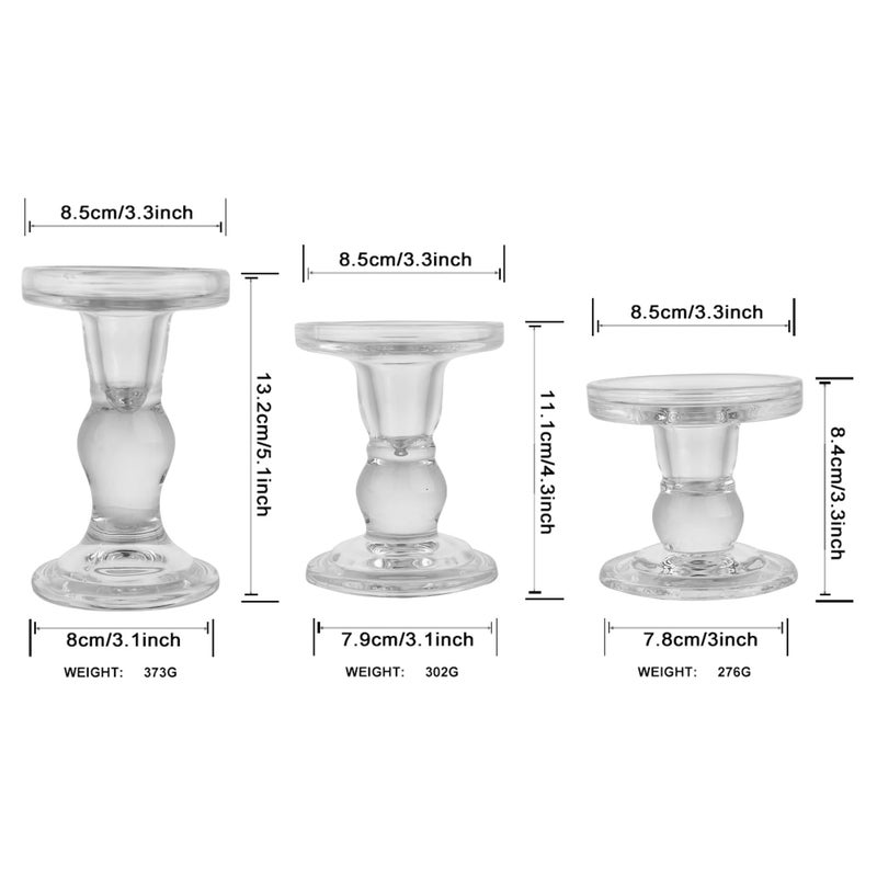 BTGLLAS 6-Piece Set of Glass Candlestick, Crystal Candlestick Holder Holder and Conical Candle, Christmas Candle Holder Decoration, Family Living Room Wedding Candle Holder (Clear 2sets) - Image 3