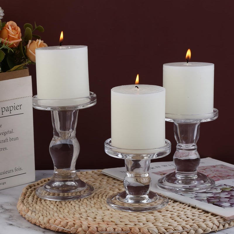 BTGLLAS 6-Piece Set of Glass Candlestick, Crystal Candlestick Holder Holder and Conical Candle, Christmas Candle Holder Decoration, Family Living Room Wedding Candle Holder (Clear 2sets) - Image 5