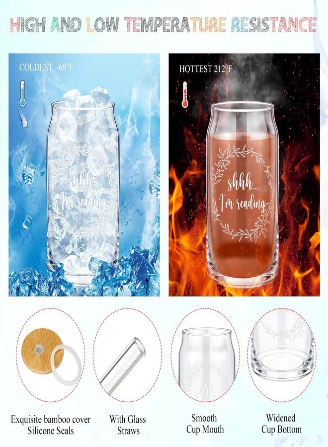 Inbagi Book Lover Gifts Bookish Set Include 16oz Drinking Glass with Bamboo Lid and Straw Stainless Steel Bookmark for Librarian Reader Club Bookworm Women(13 x 15 x 4'', Elegant) - Image 3