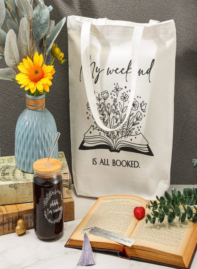 Inbagi Book Lover Gifts Bookish Set Include 16oz Drinking Glass with Bamboo Lid and Straw Stainless Steel Bookmark for Librarian Reader Club Bookworm Women(13 x 15 x 4'', Elegant) - Image 5
