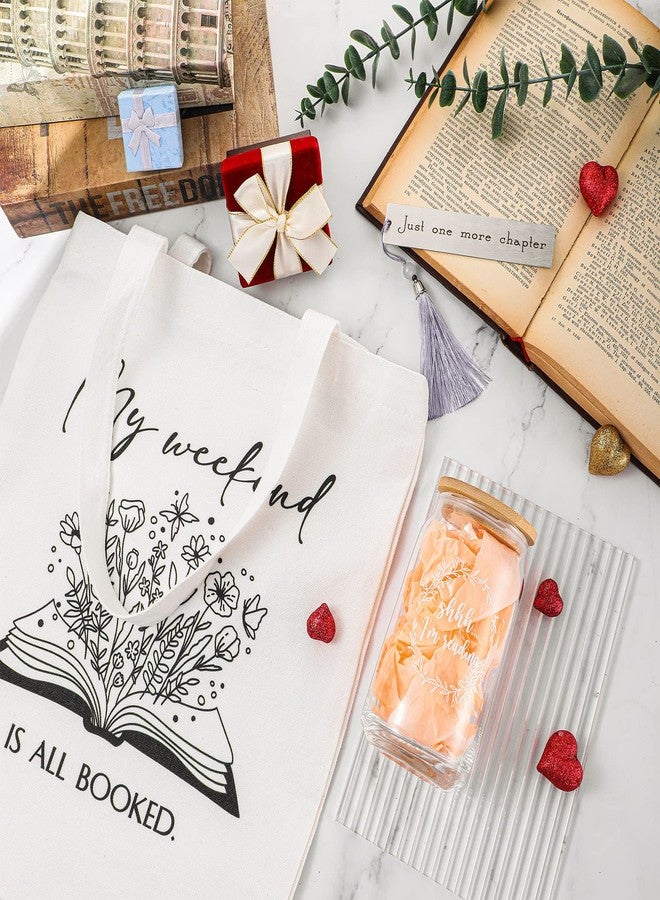 Inbagi Book Lover Gifts Bookish Set Include 16oz Drinking Glass with Bamboo Lid and Straw Stainless Steel Bookmark for Librarian Reader Club Bookworm Women(13 x 15 x 4'', Elegant) - Image 4
