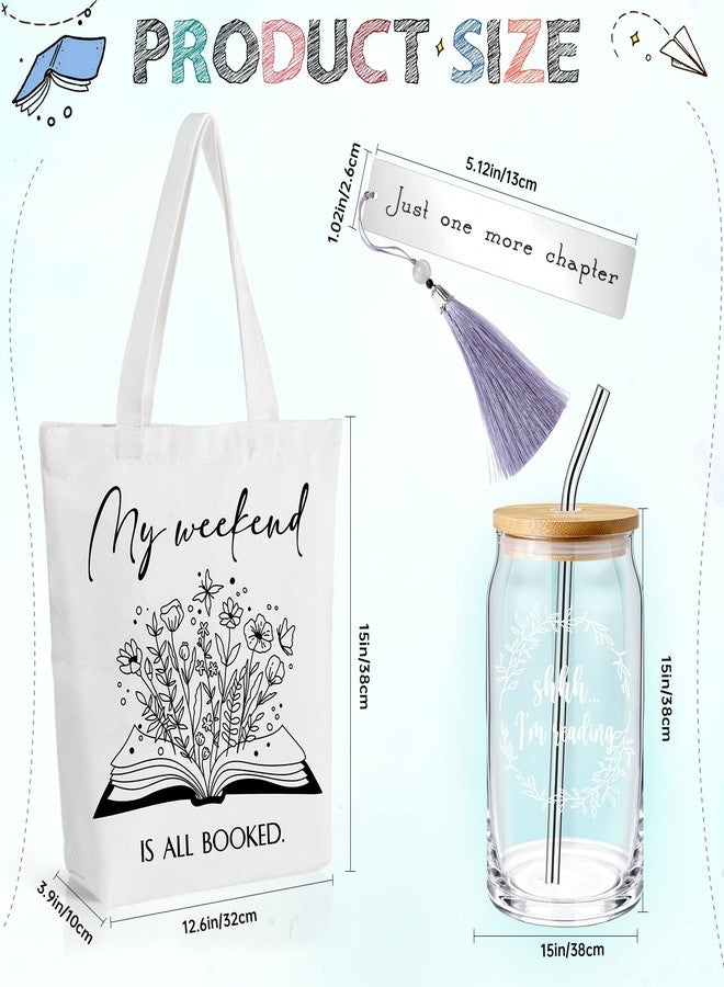 Inbagi Book Lover Gifts Bookish Set Include 16oz Drinking Glass with Bamboo Lid and Straw Stainless Steel Bookmark for Librarian Reader Club Bookworm Women(13 x 15 x 4'', Elegant) - Image 2