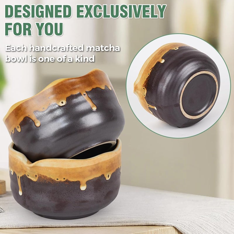Roperu Pottery Matcha Set - Japanese Handcrafted Matcha Tea Bowl Mineral Glaze Bowl with Spout, Bamboo Whisk, Scoop & Chasen Holder | 4pc Tea Ceremony Kit for Matcha Lovers (Coffee Sand) - Image 4