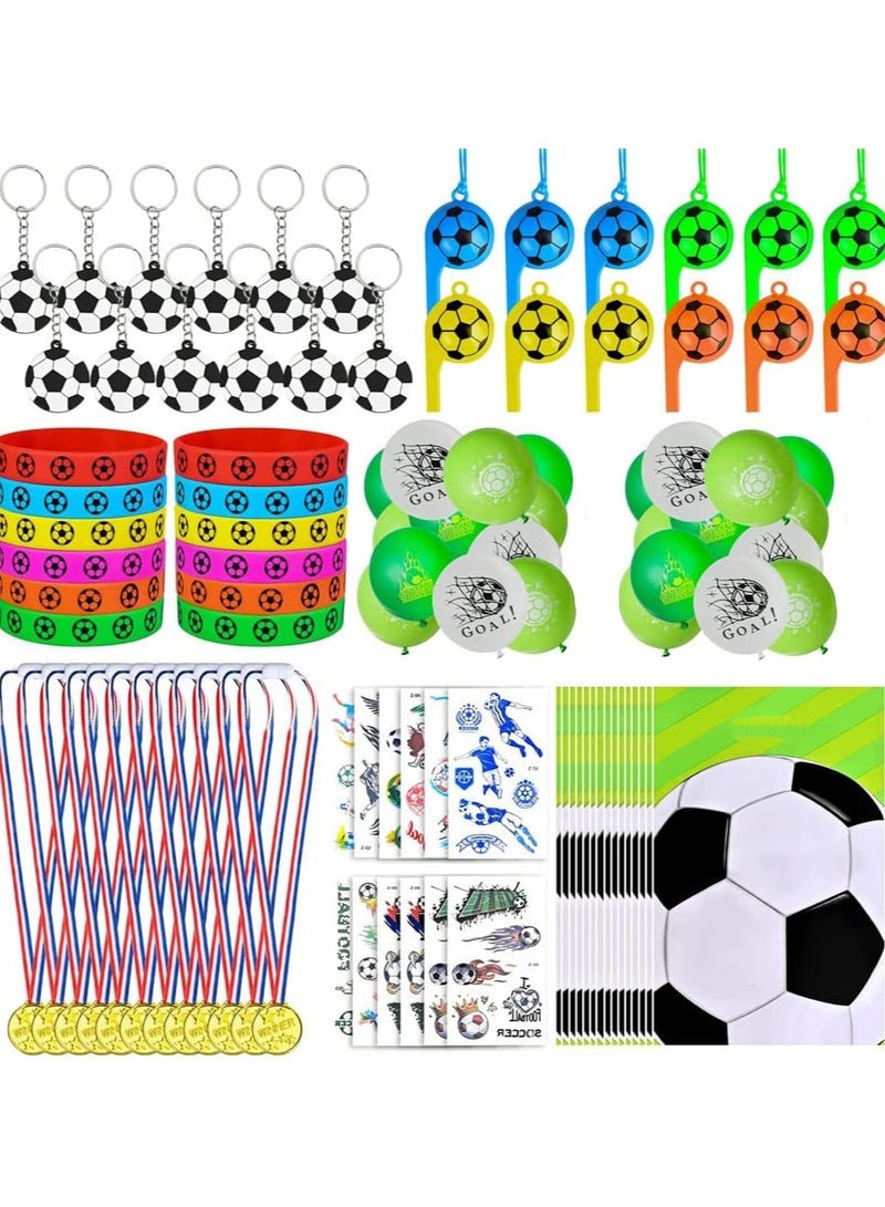 RYNX 87  Football Party Favors for Kids Boys Girls Birthday  Includes Key Rings Wristbands Tattoos Whistles Balloons  Bags Winner Medals  Football Party Bags Fillers Supplies - Image 1