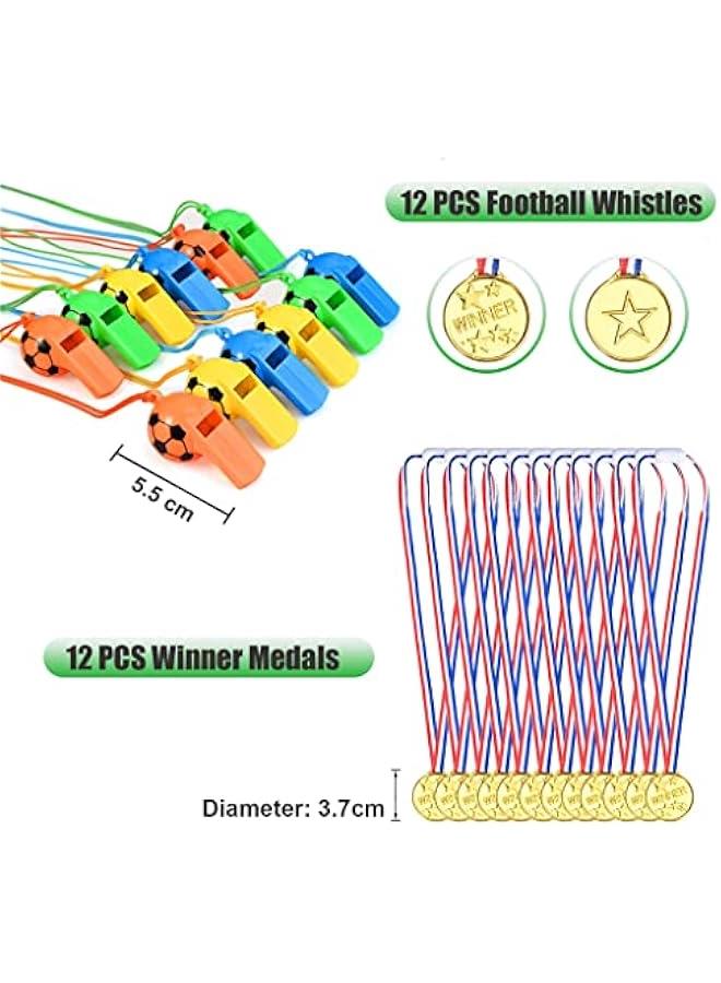 RYNX 87  Football Party Favors for Kids Boys Girls Birthday  Includes Key Rings Wristbands Tattoos Whistles Balloons  Bags Winner Medals  Football Party Bags Fillers Supplies - Image 4