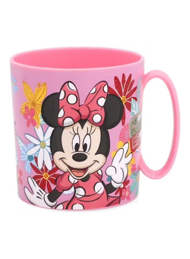 ستور كوب بلاستيكي آمن للاستخدام في الميكروويف بتصميم ميني ماوس الربيعي، لون وردي، سعة 350 مل - Image 1