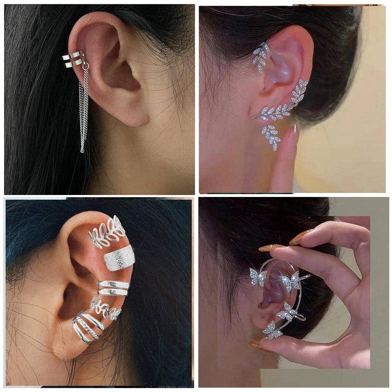 CONGYING 81 Pcs Ear Cuff Helix Cartilage Ear Clip on Wrap Earrings Ear Cuffs for Women Men Non Piercing Ear Clip Fake Earrings Cartilage(Gold/Silver/Black) (Silver) - Image 2