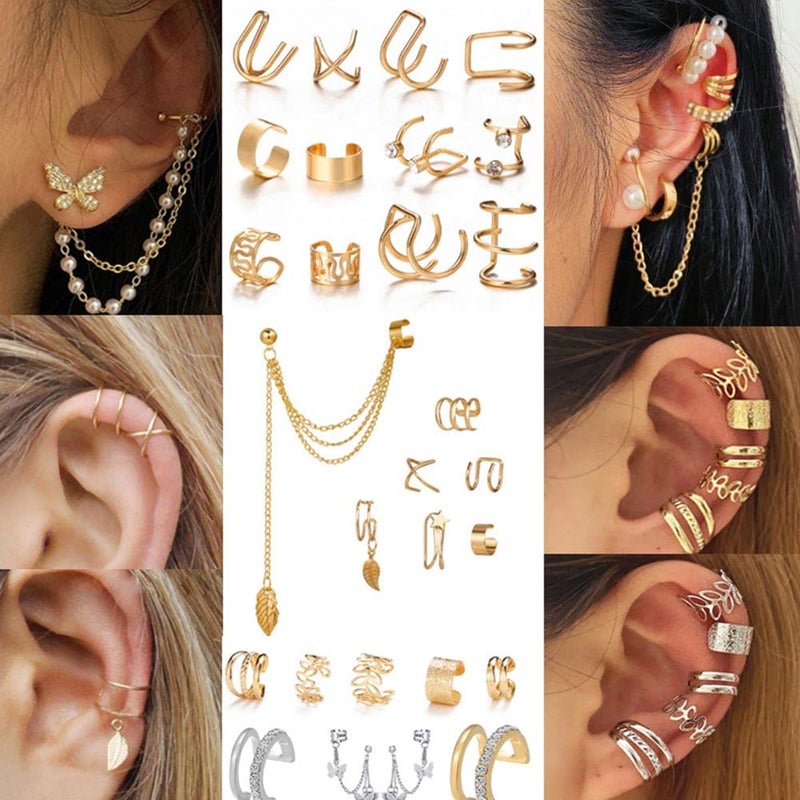 CONGYING 81 Pcs Ear Cuff Helix Cartilage Ear Clip on Wrap Earrings Ear Cuffs for Women Men Non Piercing Ear Clip Fake Earrings Cartilage(Gold/Silver/Black) (Silver) - Image 3