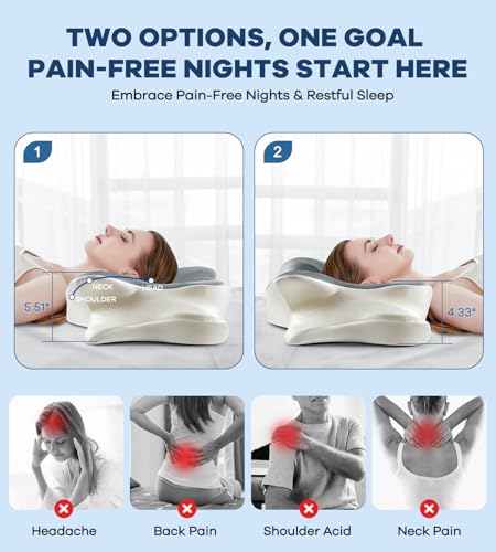 DONAMA Cervical Pillow for Neck and Shoulder Pain Relief, Cooling Contour Memory Foam Pillow, Dual-Height Ergonomic Neck Support Pillow for Side Back Stomach Sleepers with Removable Pillowcase - Image 2