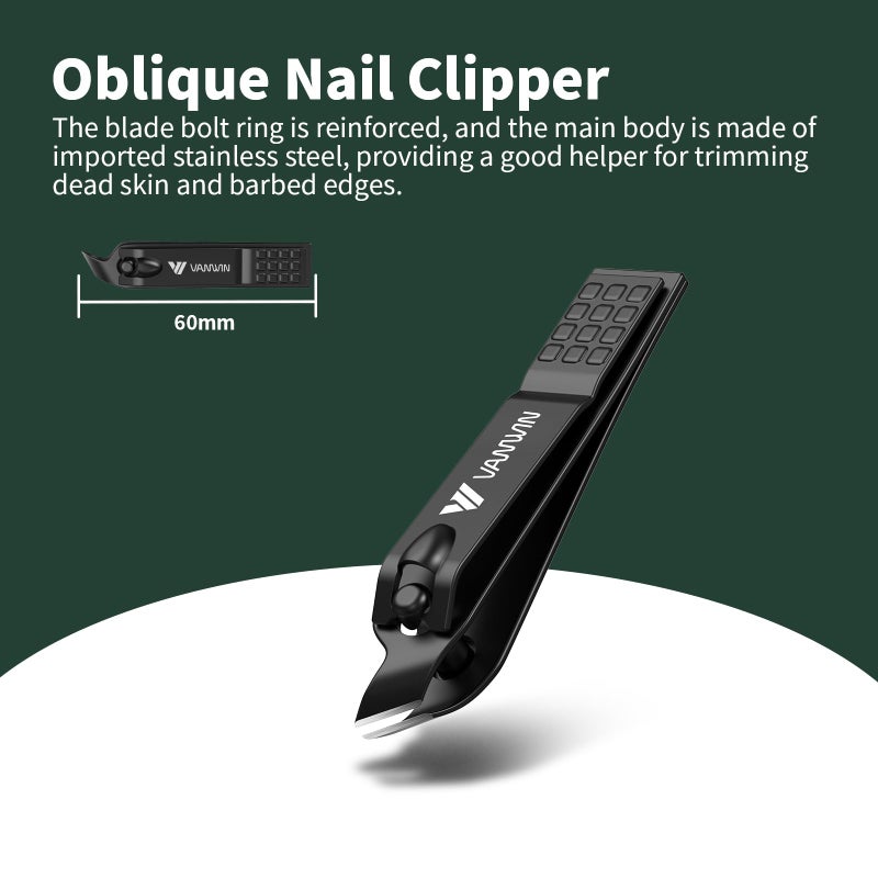 VANWIN German Nail Clippers for Men, VANWIN Nail Clipper Set (4-Pack) Ultra Sharp Matte Stainless Steel Fingernail & Toenail Clippers with Glass Nail File, Nail Cutter Stocking Stuffers for Men Women Black - Image 4
