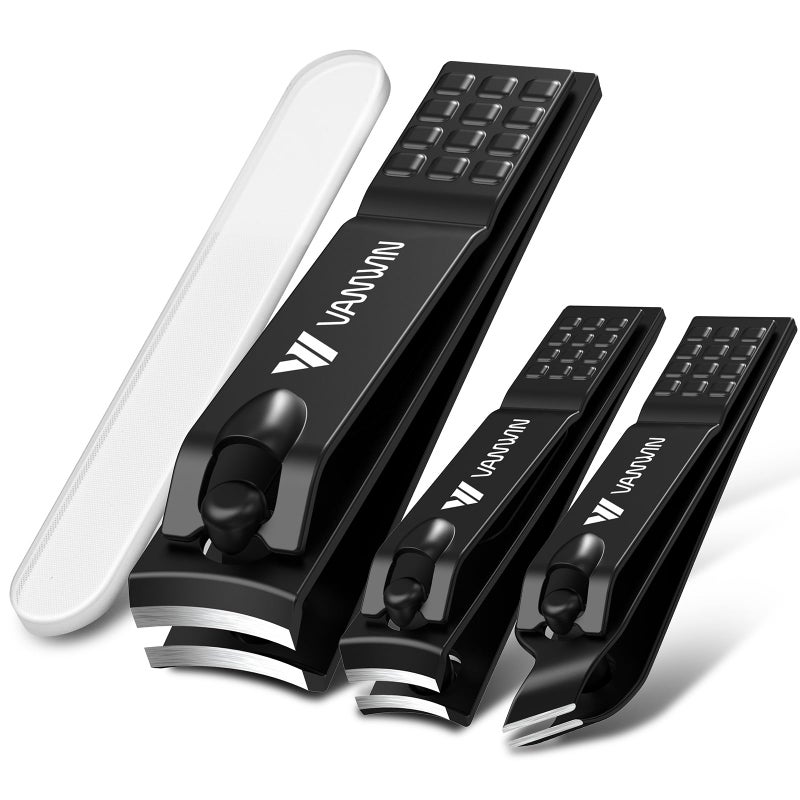 VANWIN German Nail Clippers for Men, VANWIN Nail Clipper Set (4-Pack) Ultra Sharp Matte Stainless Steel Fingernail & Toenail Clippers with Glass Nail File, Nail Cutter Stocking Stuffers for Men Women Black - Image 1