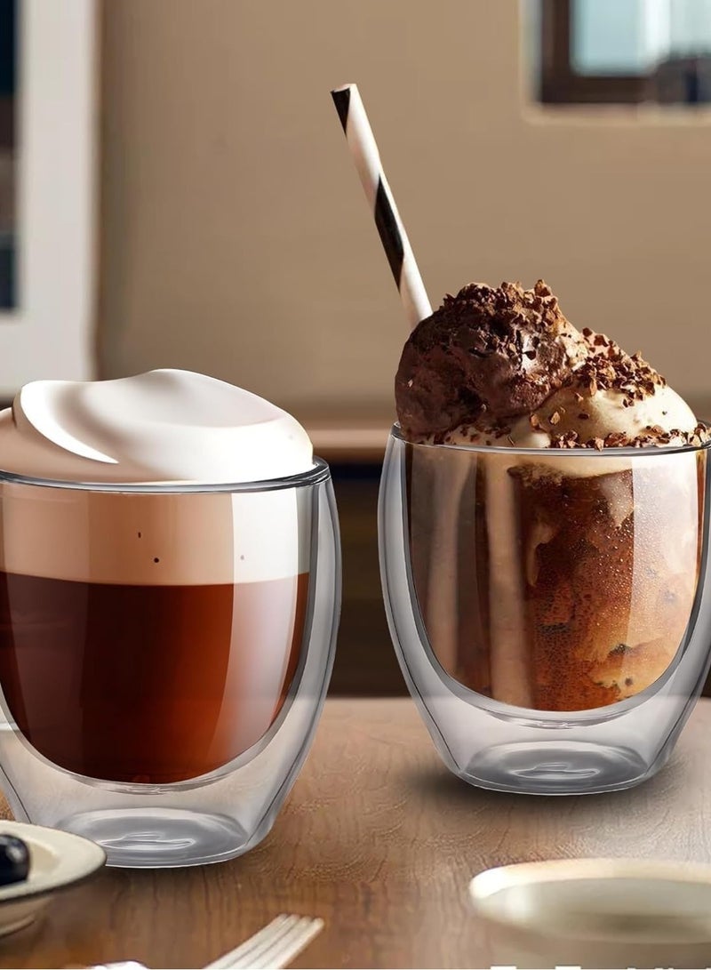 ليموس أكواب قهوة ليموس الزجاجية مزدوجة الجدار سعة ٢٥٠ مل - مجموعة من ٤ أكواب معزولة من البورسليكات للمشروبات الساخنة والباردة | لاتيه، كابتشينو، إسبريسو، شاي، عصير، ماء - أكواب زجاجية شفافة للمنزل والمكتب - Image 2